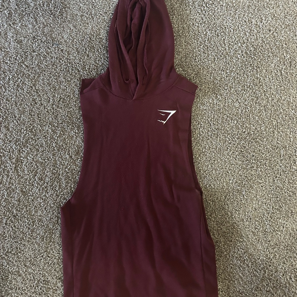Men’s Gymshark Sleeveless Burgundy Hoodie Top